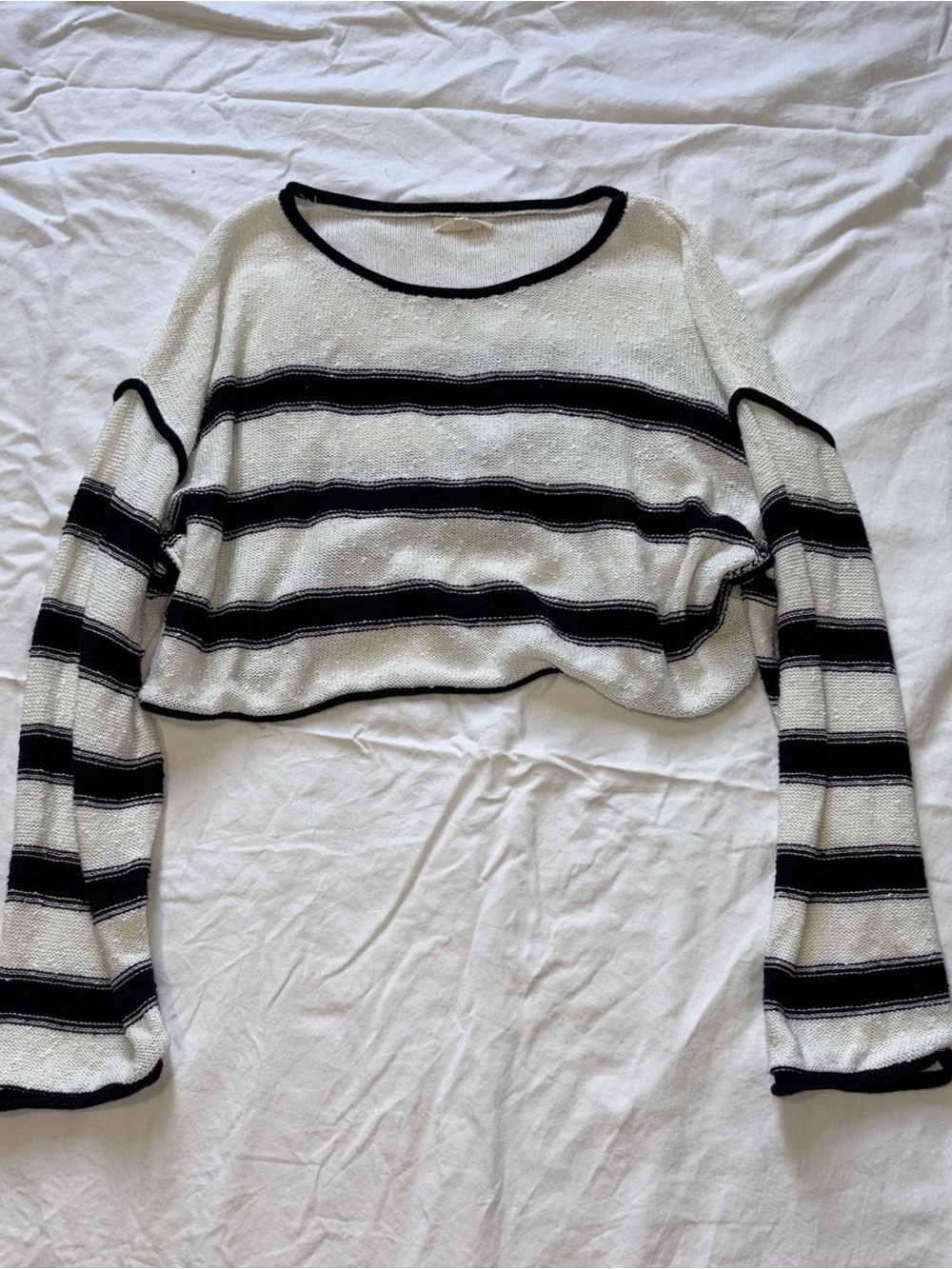 Promesa Black & White Cropped Striped Knit Top